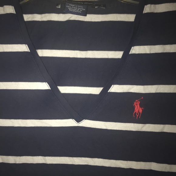 Ralph Lauren Sport Navy Striped V-Neck Top - Picture 2 of 4